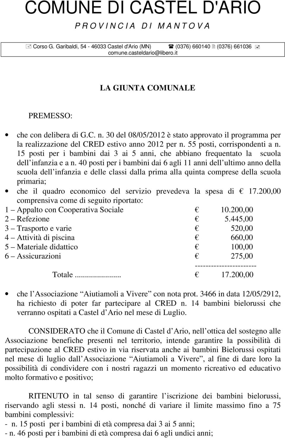 40 posti per i bambini dai 6 agli 11 anni dell ultimo anno della scuola dell infanzia e delle classi dalla prima alla quinta comprese della scuola primaria; che il quadro economico del servizio