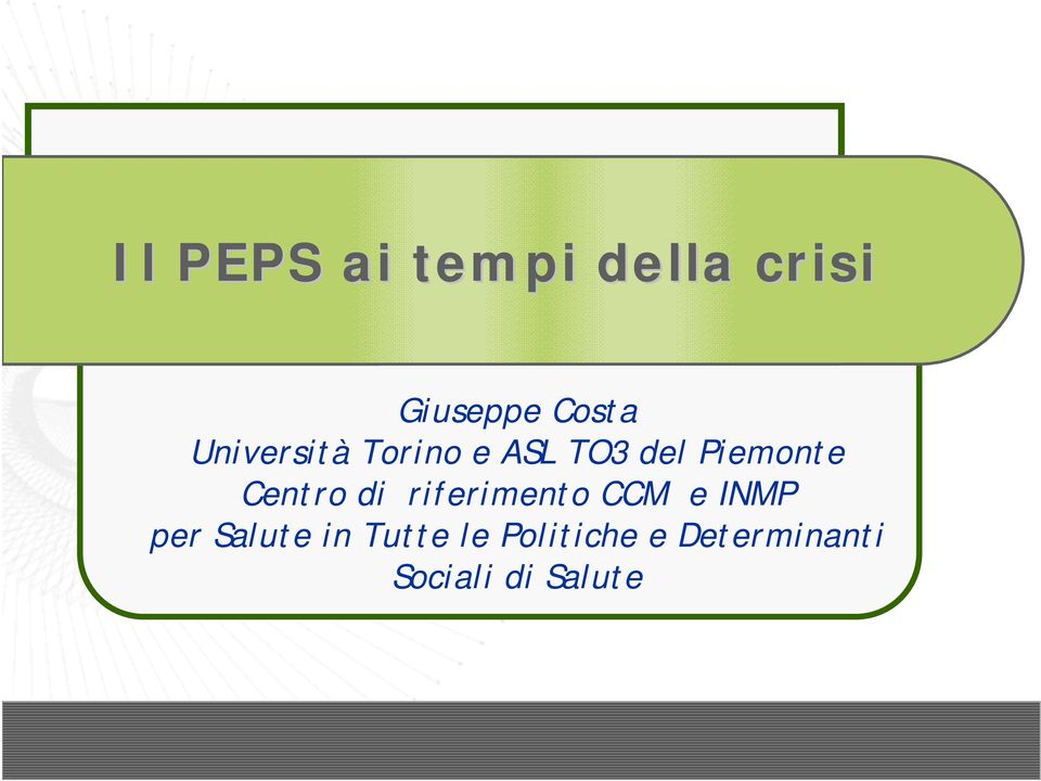 Centro di riferimento CCM e INMP per Salute