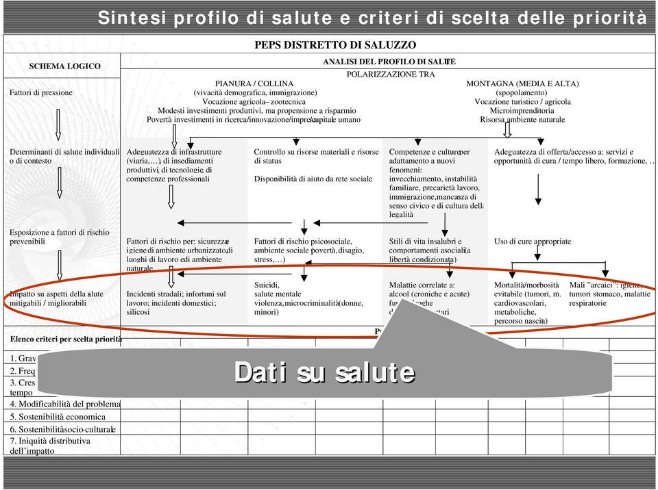 (MEDIA E ALTA) (spopolamento) Vocazione turistico / agricola Microimprenditoria Risorsa ambiente naturale Determinanti di salute individuali o di contesto Adeguatezza di infrastrutture (viaria, ), di