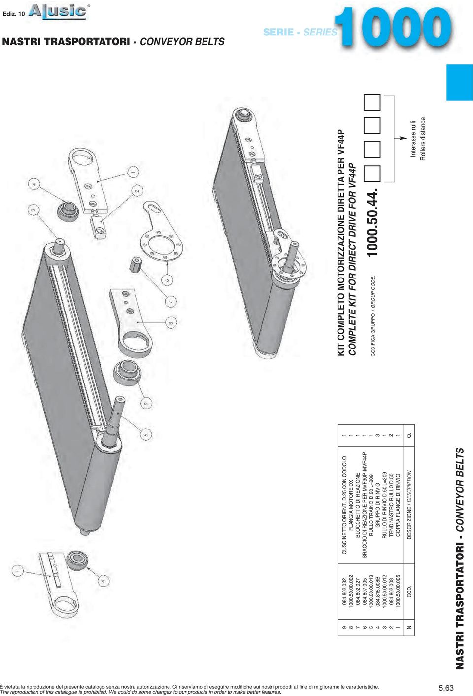 50 COPPIA FLANGE DI RINVIO N COD. DESCRIZIONE / DESCRIPTION 3 2 Q. KIT COMPLETO MOTORIZZAZIONE DIRETTA PER VF44P COMPLETE KIT FOR DIRECT DRIVE FOR VF44P CODIFICA GRUPPO / GROUP CODE: 000.