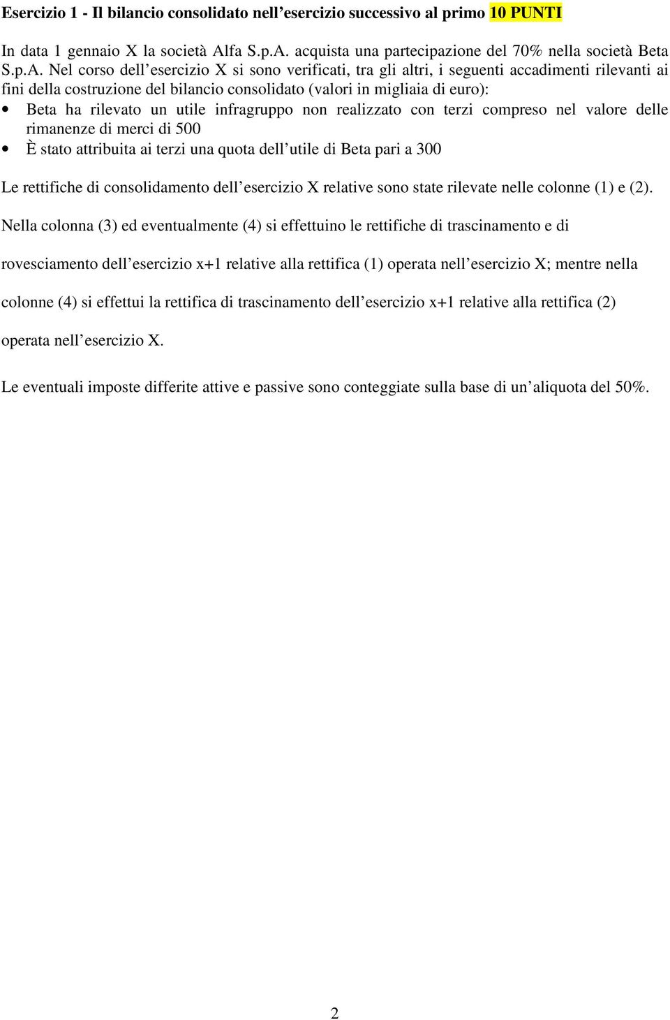 acquista una partecipazione del 70% nella società Beta S.p.A.