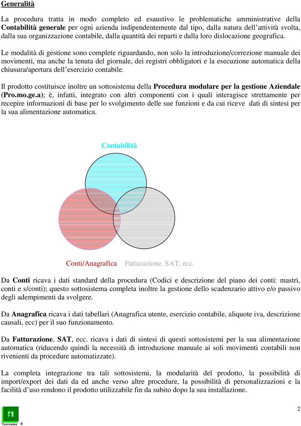 Le modalità di gestione sono complete riguardando, non solo la introduzione/correzione manuale dei movimenti, ma anche la tenuta del giornale, dei registri obbligatori e la esecuzione automatica