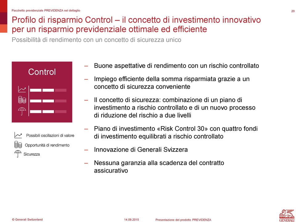 di sicurezza conveniente Il concetto di sicurezza: combinazione di un piano di investimento a rischio controllato e di un nuovo processo di riduzione del rischio a due livelli Piano di