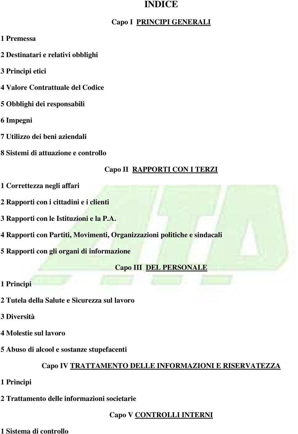 PORTI CON I TERZI 1 Correttezza negli affari 2 Rapporti con i cittadini e i clienti 3 Rapporti con le Istituzioni e la P.A.