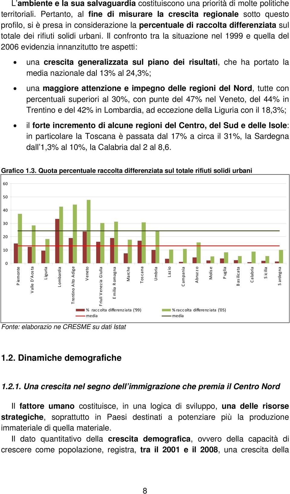 Il confronto tra la situazione nel 1999 e quella del 2006 evidenzia innanzitutto tre aspetti: una crescita generalizzata sul piano dei risultati, che ha portato la media nazionale dal 13% al 24,3%;