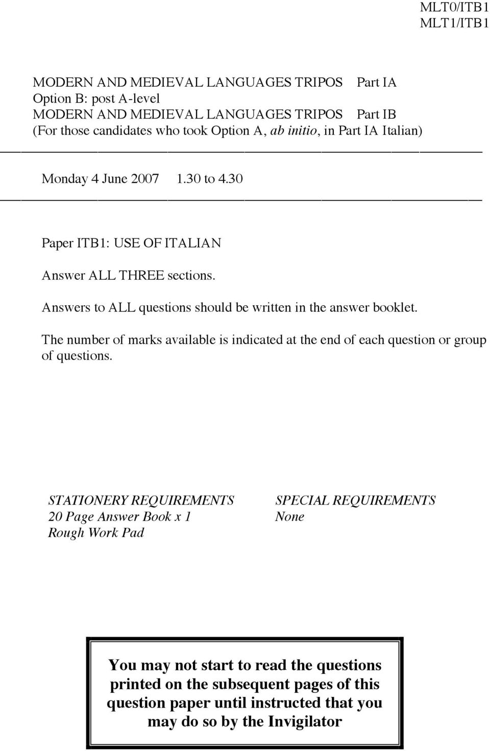 The number of marks available is indicated at the end of each question or group of questions.