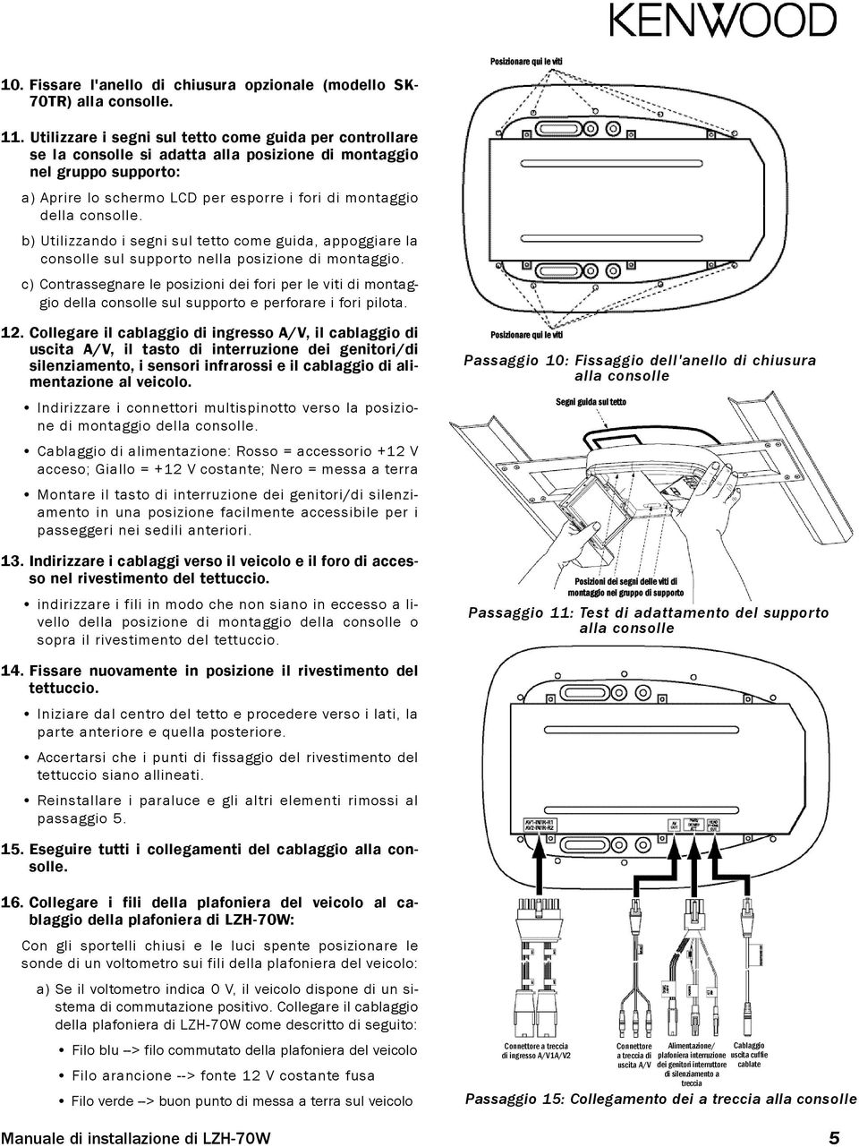 consolle. b) Utilizzando i segni sul tetto come guida, appoggiare la consolle sul supporto nella posizione di montaggio.