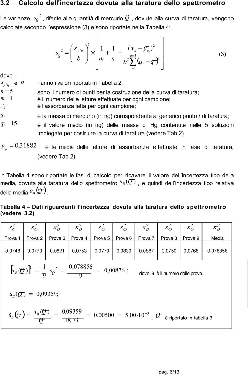 taratura; è l numero delle letture effettuate per ogn campone; è l assorbanza letta per ogn campone; è la massa d mercuro (n ng corrspondente al generco punto d taratura; è l valore medo (n ng delle