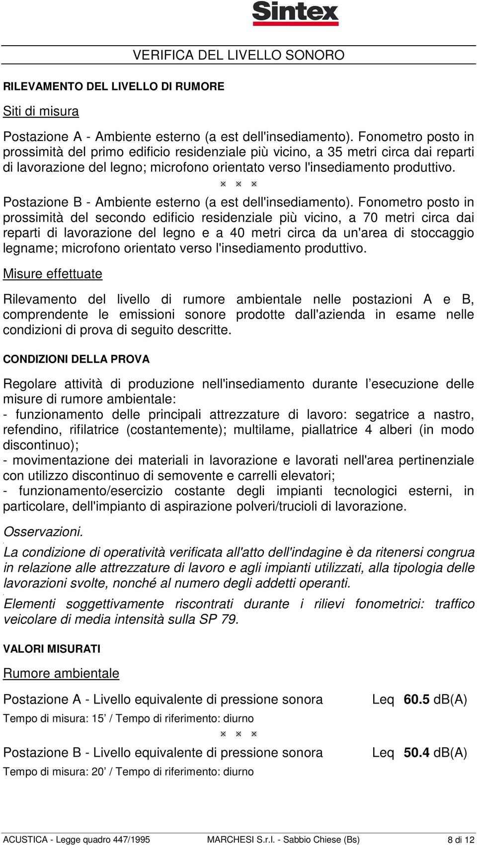 Postazione B - Ambiente esterno (a est dell'insediamento).