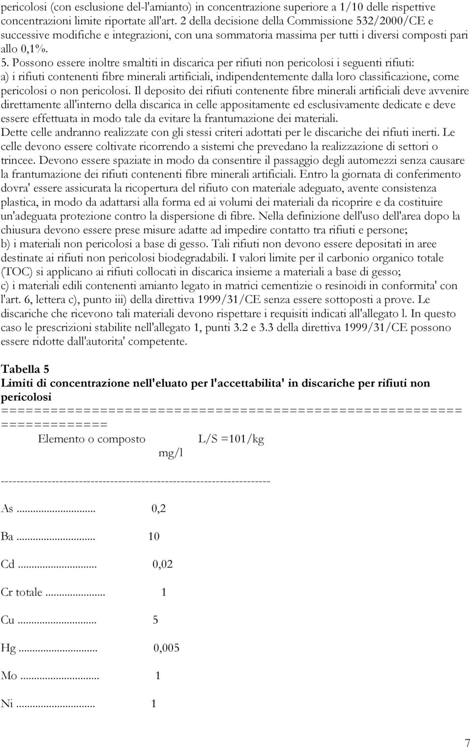 2/2000/CE e successive modifiche e integrazioni, con una sommatoria massima per tutti i diversi composti pari allo 0,1%. 5.