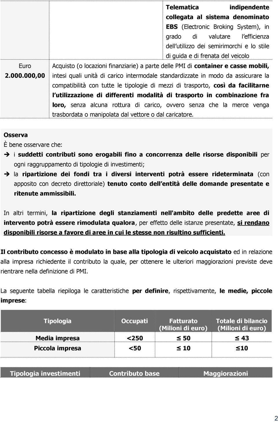 veicolo Acquisto (o locazioni finanziarie) a parte delle PMI di container e casse mobili, intesi quali unità di carico intermodale standardizzate in modo da assicurare la compatibilità con tutte le