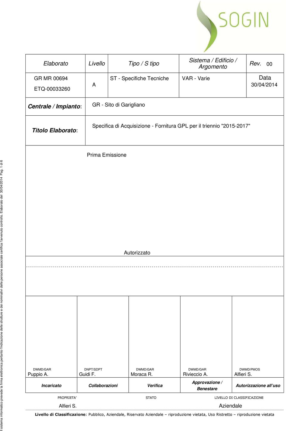 firma elettronica pertanto l'indicazione delle strutture e dei nominativi delle persone associate certifica l'avvenuto controllo. Elaborato del 30/04/2014 Pag. 1 di 6 DWMD/GAR Puppio A.