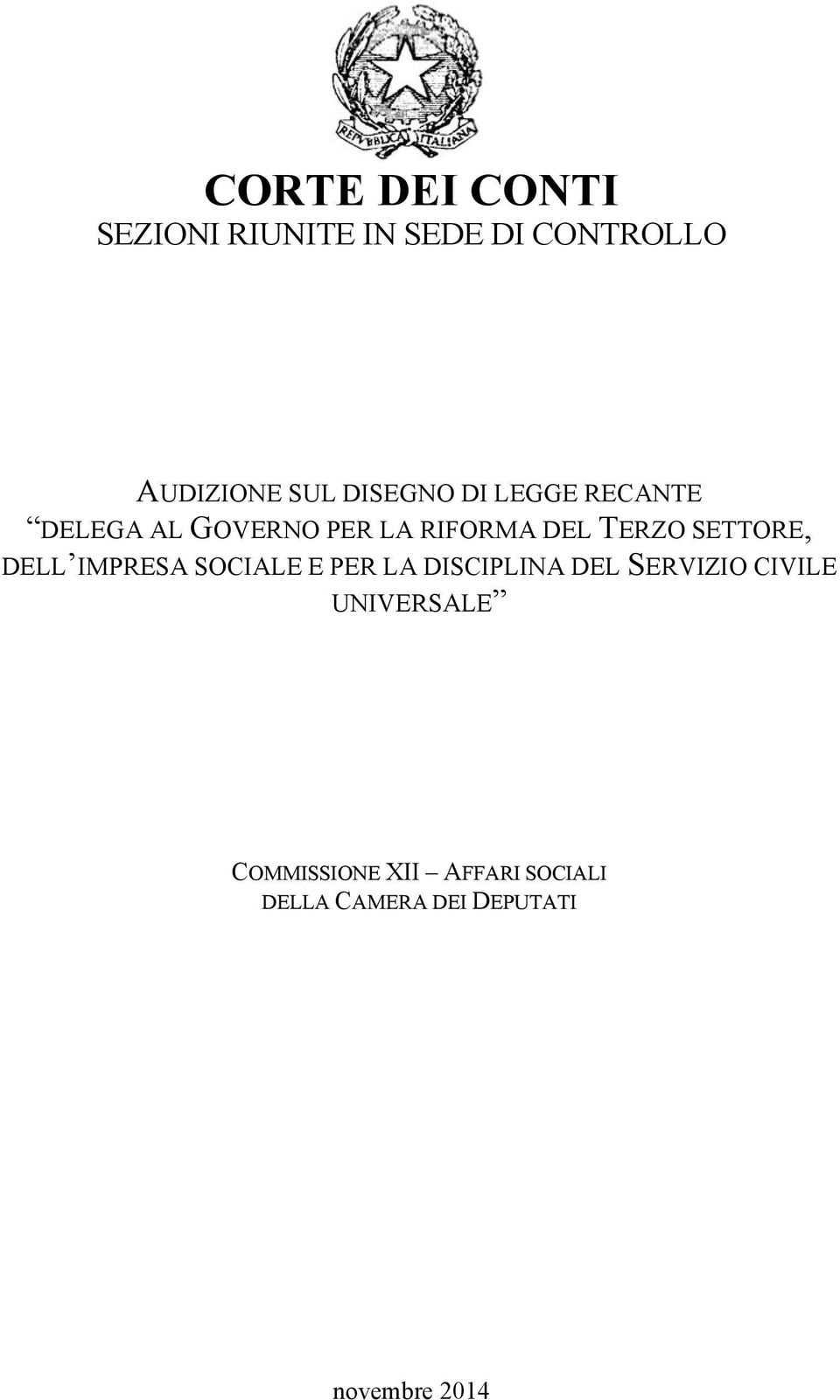 SETTORE, DELL IMPRESA SOCIALE E PER LA DISCIPLINA DEL SERVIZIO CIVILE