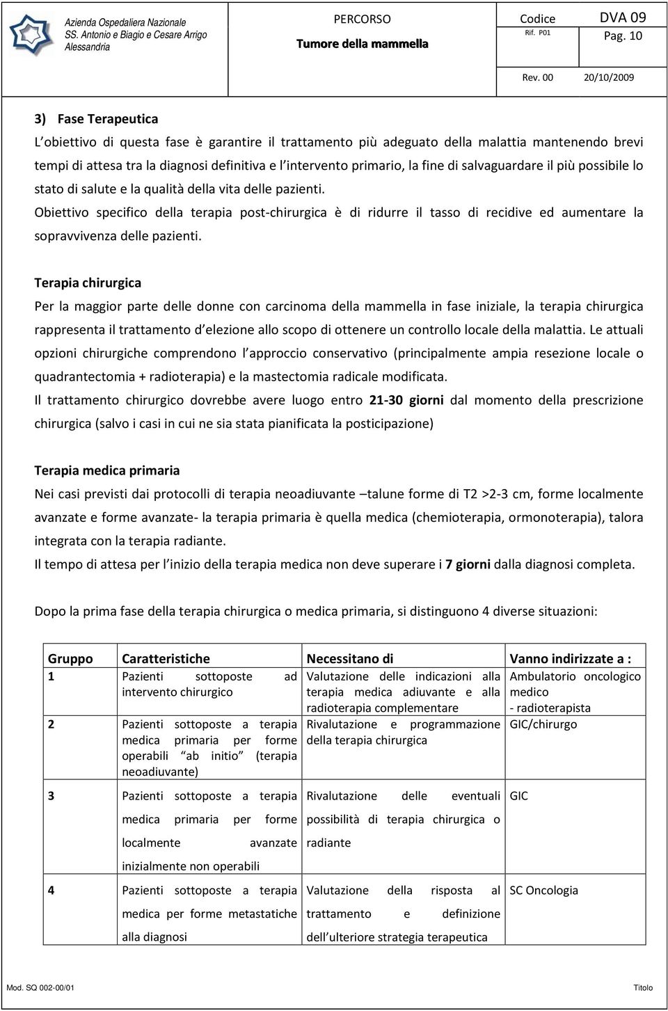 Obiettivo specifico della terapia post-chirurgica è di ridurre il tasso di recidive ed aumentare la sopravvivenza delle pazienti.