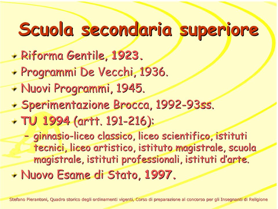 . 191-216): ginnasio-liceo classico, liceo scientifico, istituti tecnici, liceo