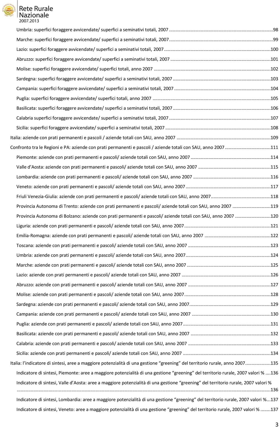 ..11 Molise: superfici foraggere avvicendate/ superfici totali, anno 27...12 Sardegna: superfici foraggere avvicendate/ superfici a seminativi totali, 27.