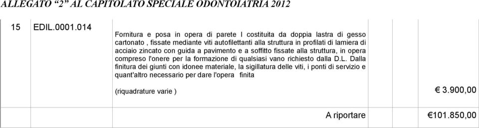 struttura in profilati di lamiera di acciaio zincato con guida a pavimento e a soffitto fissate alla struttura, in opera compreso