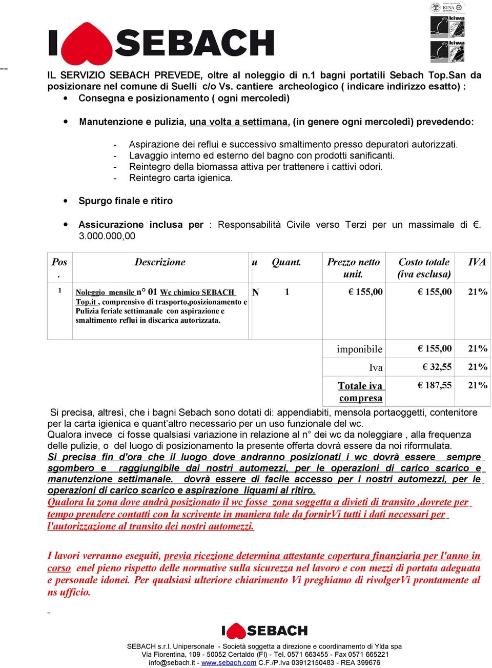 cantiere archeologico ( indicare indirizzo esatto) : Consegna e posizionamento ( ogni mercoledì) Pos.