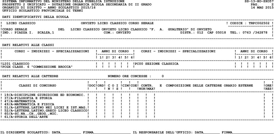 ----------------------------------! 1! 2! 3! 4! 5! 6 1! 2! 3! 4! 5! 6!!LI01 CLASSICO!PC00 SEZIONE CLASSICA!!PCGX CLASS. 6 "COMMISSIONE BROCCA"! N! S!NOR!MAXRES!