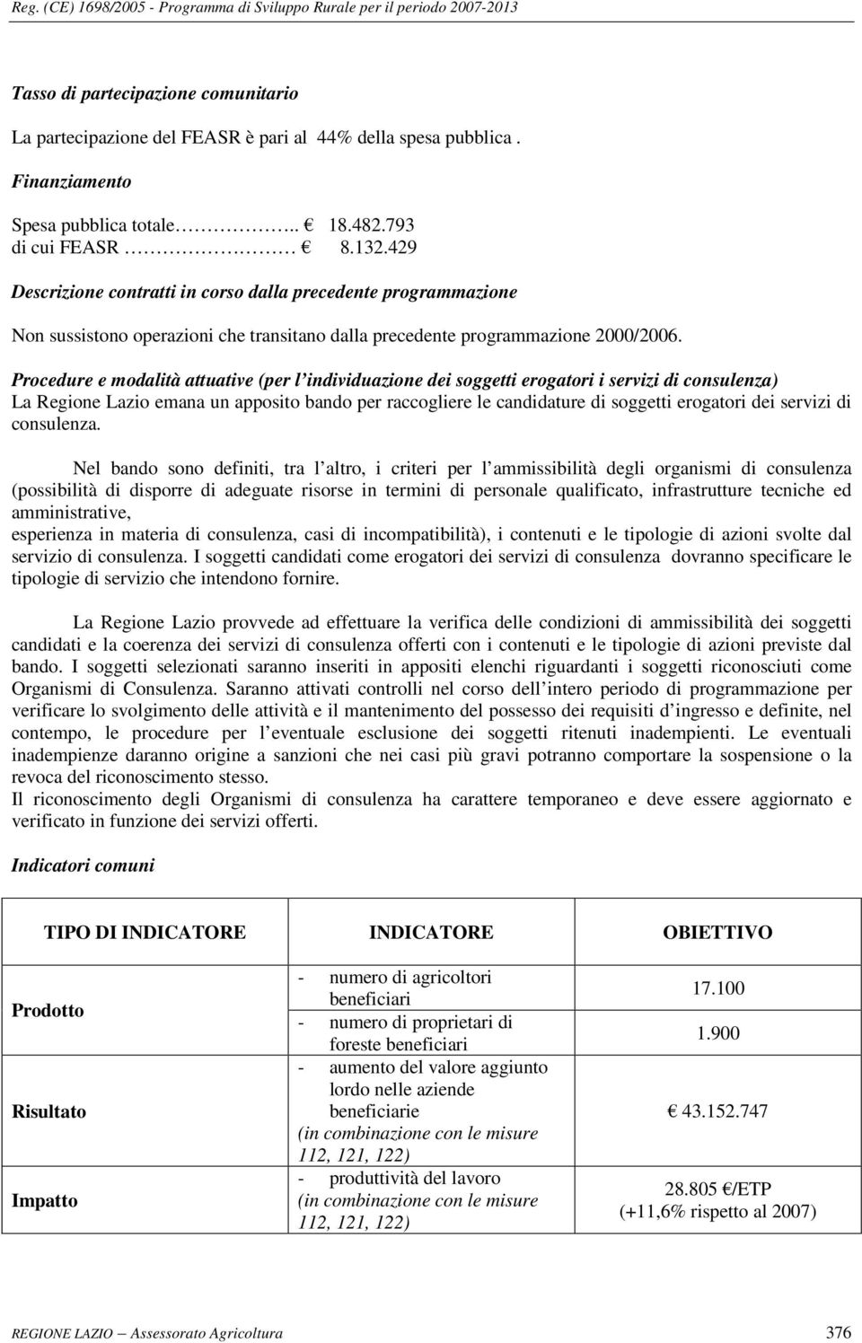 Procedure e modalità attuative (per l individuazione dei soggetti erogatori i servizi di consulenza) La Regione Lazio emana un apposito bando per raccogliere le candidature di soggetti erogatori dei