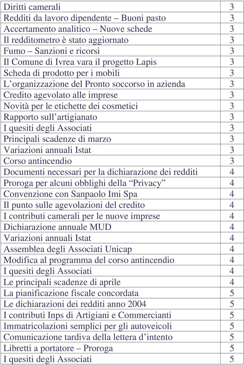 quesiti degli Associati 3 Principali scadenze di marzo 3 Variazioni annuali Istat 3 Corso antincendio 3 Documenti necessari per la dichiarazione dei redditi 4 Proroga per alcuni obblighi della