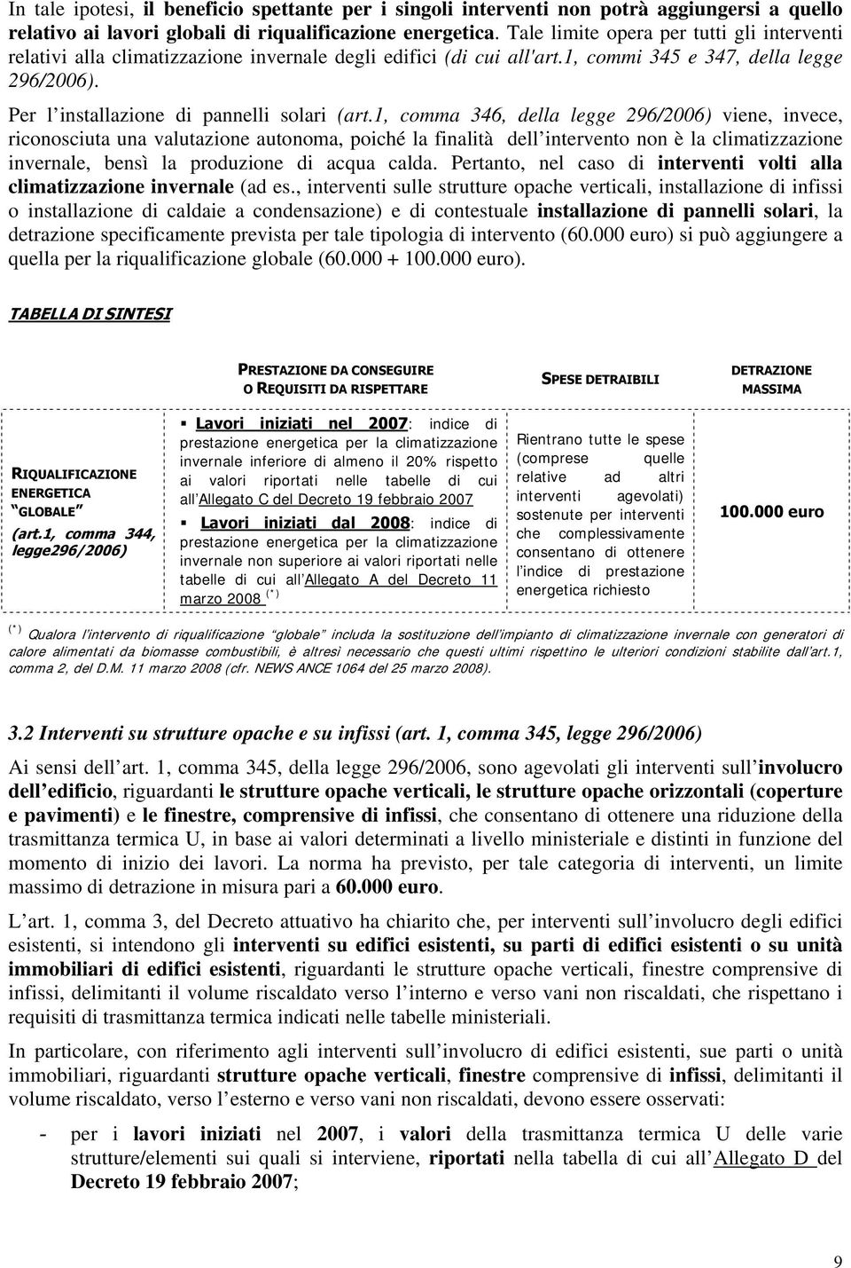 1, comma 346, della legge 296/2006) viene, invece, riconosciuta una valutazione autonoma, poiché la finalità dell intervento non è la climatizzazione invernale, bensì la produzione di acqua calda.