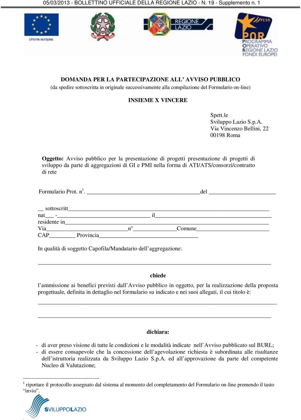 ATI/ATS/consorzi/contratto di rete Formulario Prot. n 1.