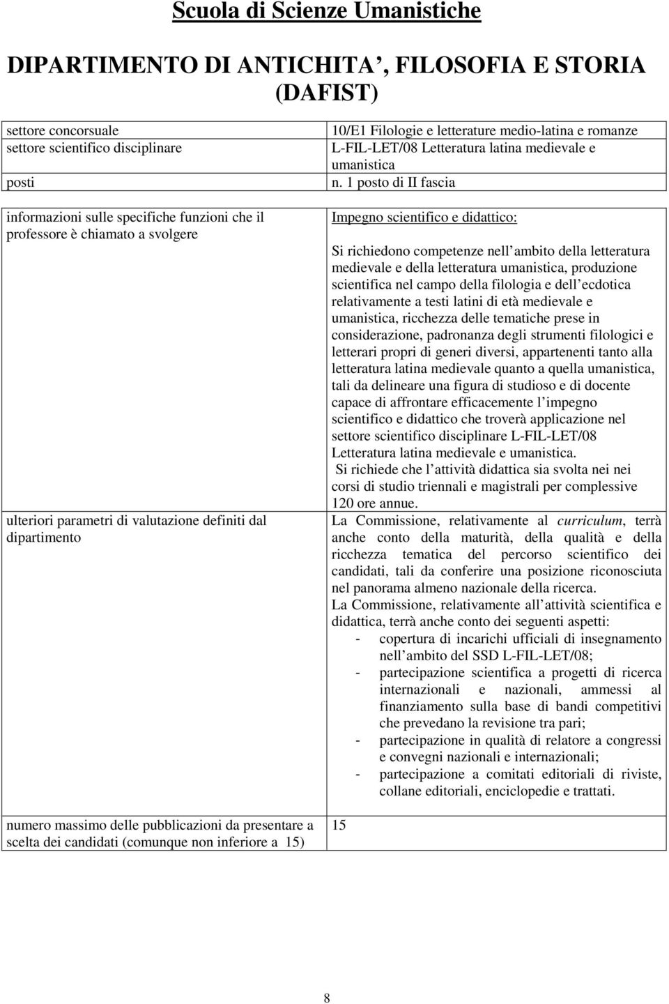 scientifica nel campo della filologia e dell ecdotica relativamente a testi latini di età medievale e umanistica, ricchezza delle tematiche prese in considerazione, padronanza degli strumenti