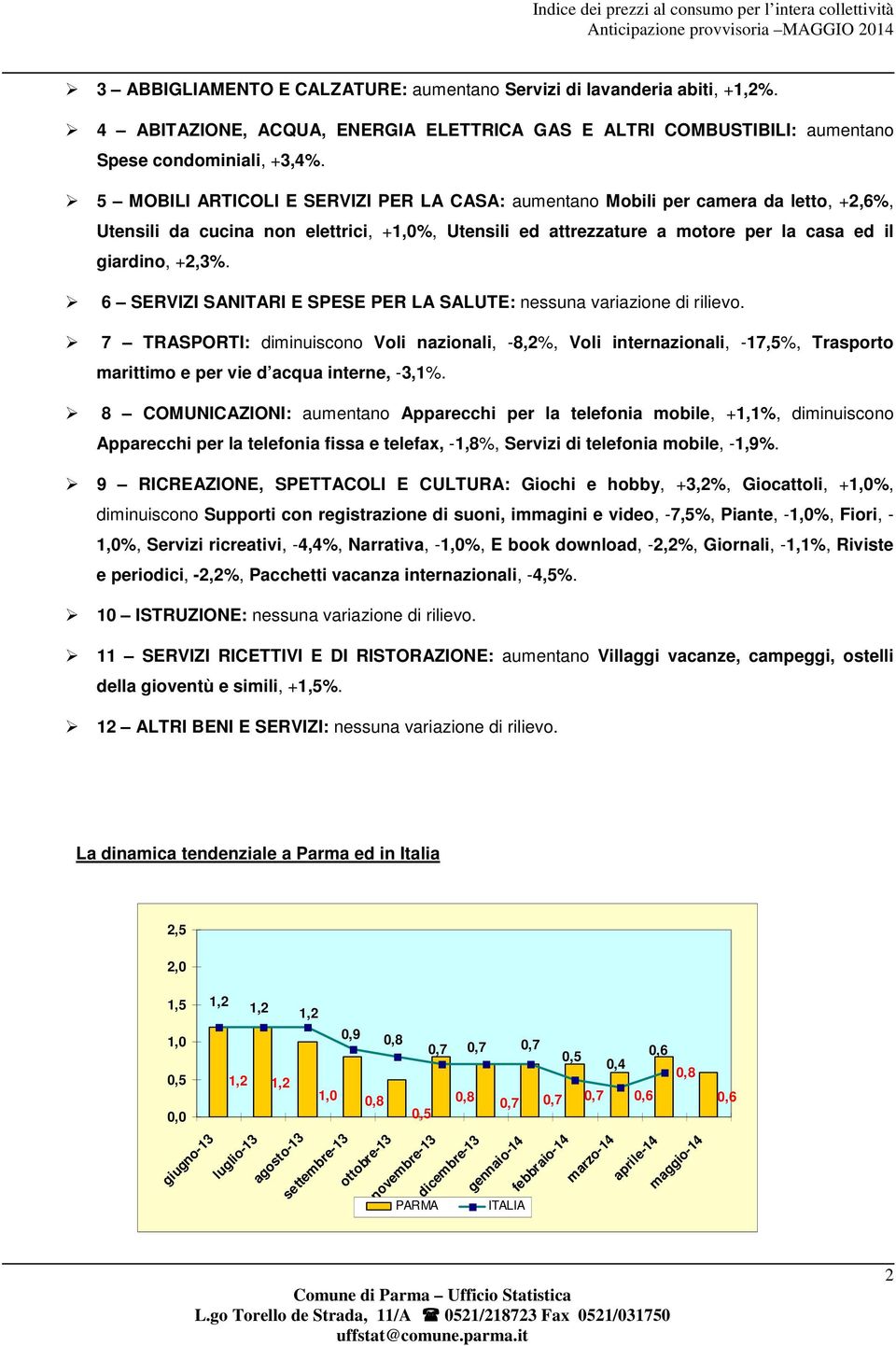 6 SERVIZI SANITARI E SPESE PER LA SALUTE: nessuna variazione di rilievo.