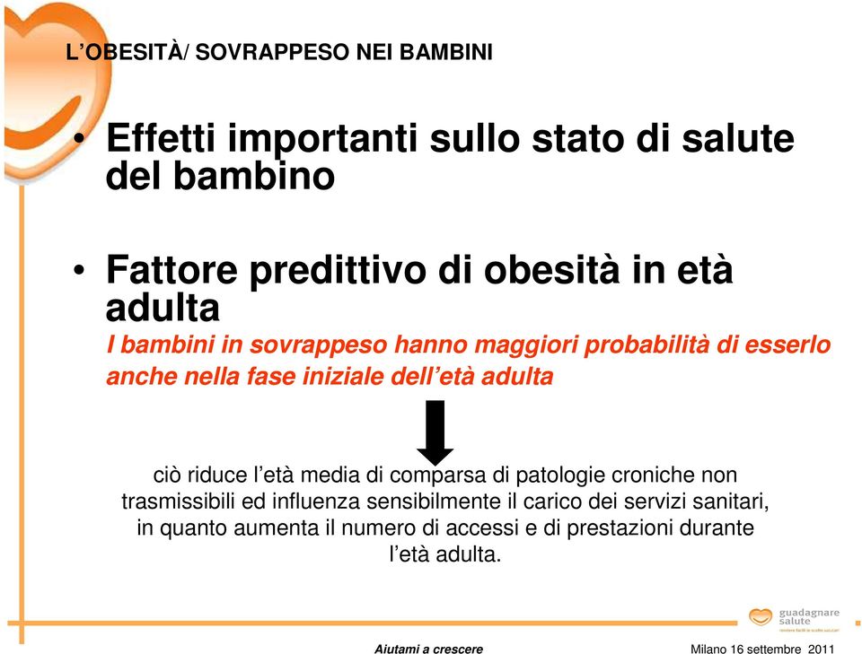 dell età adulta ciò riduce l età media di comparsa di patologie croniche non trasmissibili ed influenza