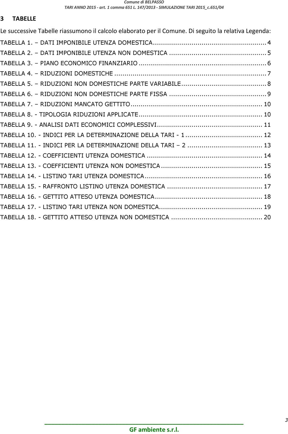 RIDUZIONI NON DOMESTICHE PARTE FISSA...9 TABELLA 7. RIDUZIONI MANCATO GETTITO...10 TABELLA 8. - TIPOLOGIA RIDUZIONI APPLICATE...10 TABELLA 9. - ANALISI DATI ECONOMICI COMPLESSIVI...11 TABELLA 10.