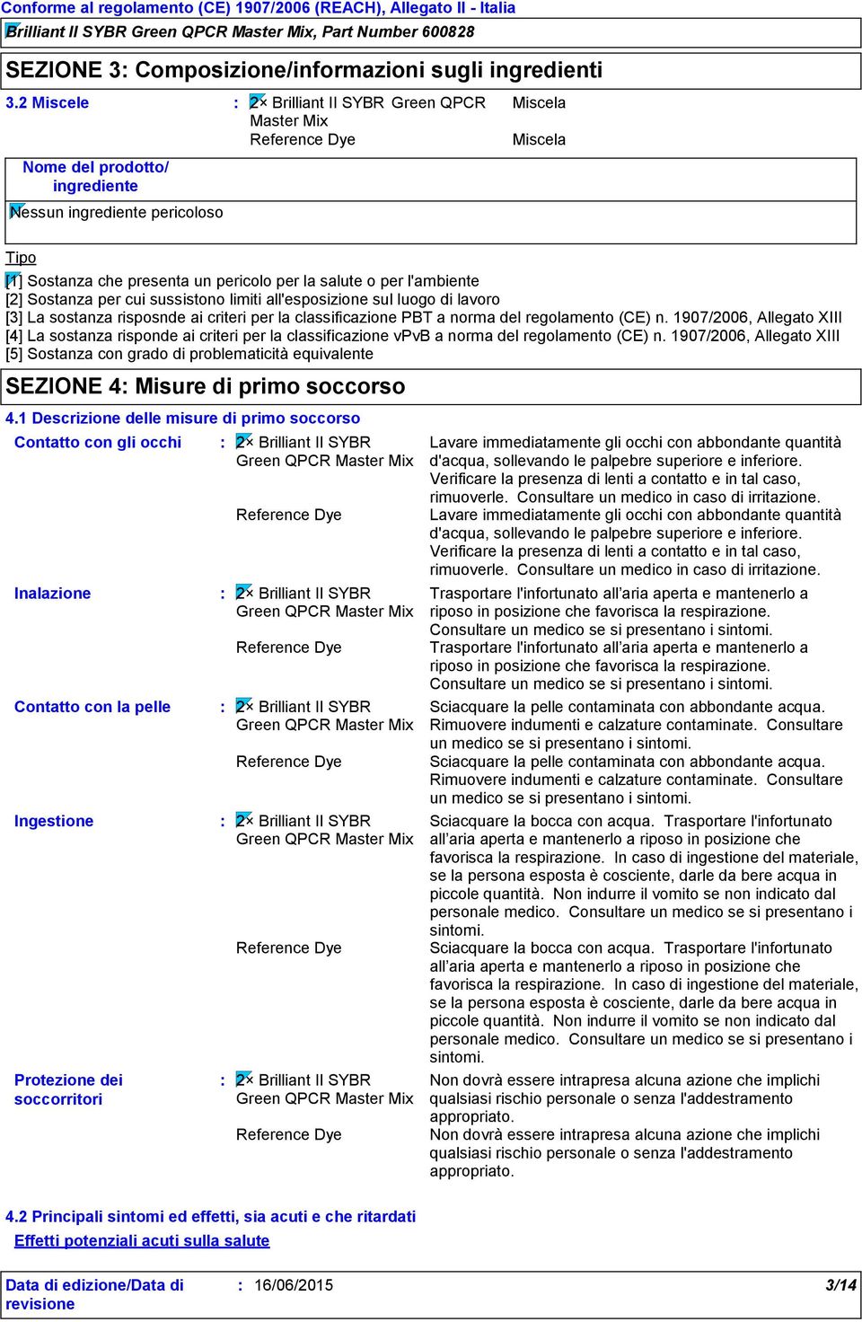 sussistono limiti all'esposizione sul luogo di lavoro [3] La sostanza risposnde ai criteri per la classificazione PBT a norma del regolamento (CE) n.