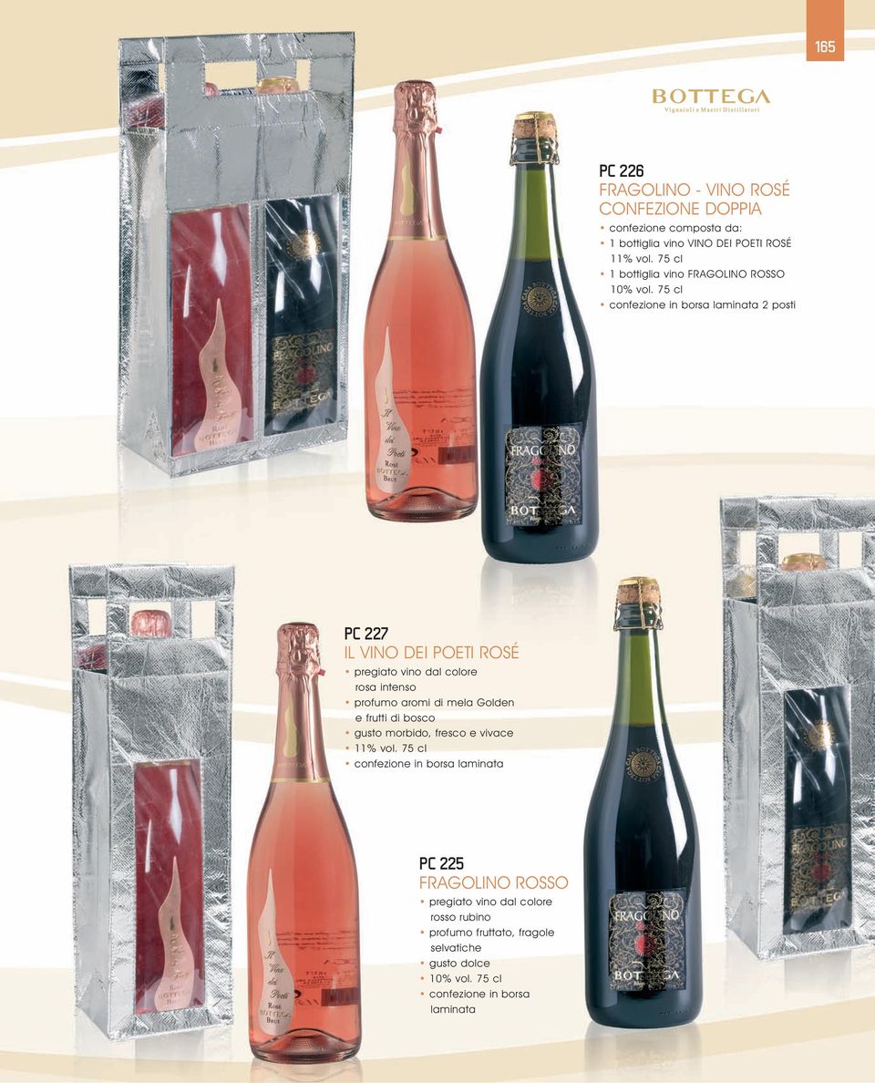 75 cl confezione in borsa laminata 2 posti PC 227 IL VINO DEI POETI ROSÉ pregiato vino dal colore rosa intenso profumo aromi di mela