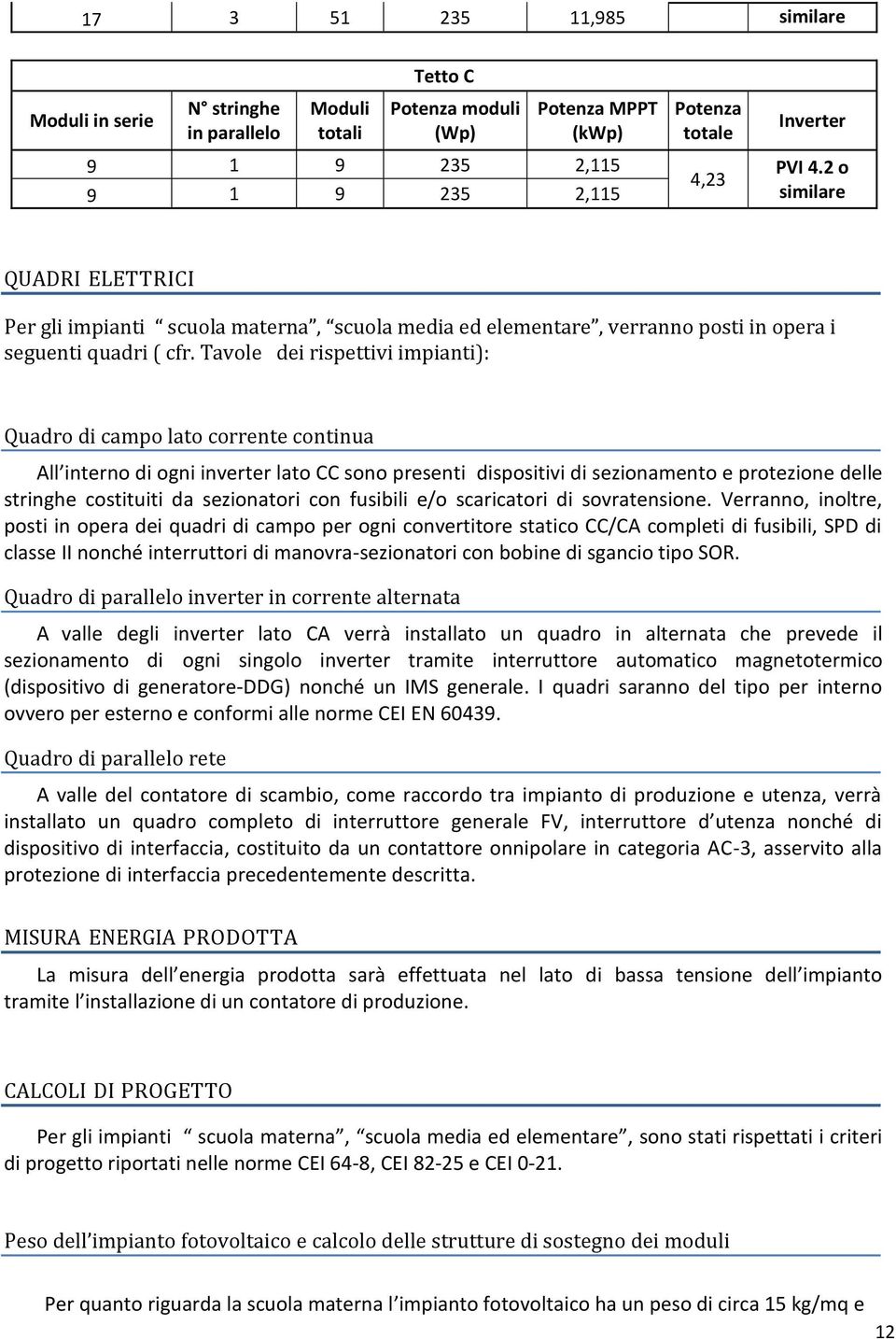 Tavole dei rispettivi impianti): Quadro di campo lato corrente continua All interno di ogni inverter lato CC sono presenti dispositivi di sezionamento e protezione delle stringhe costituiti da