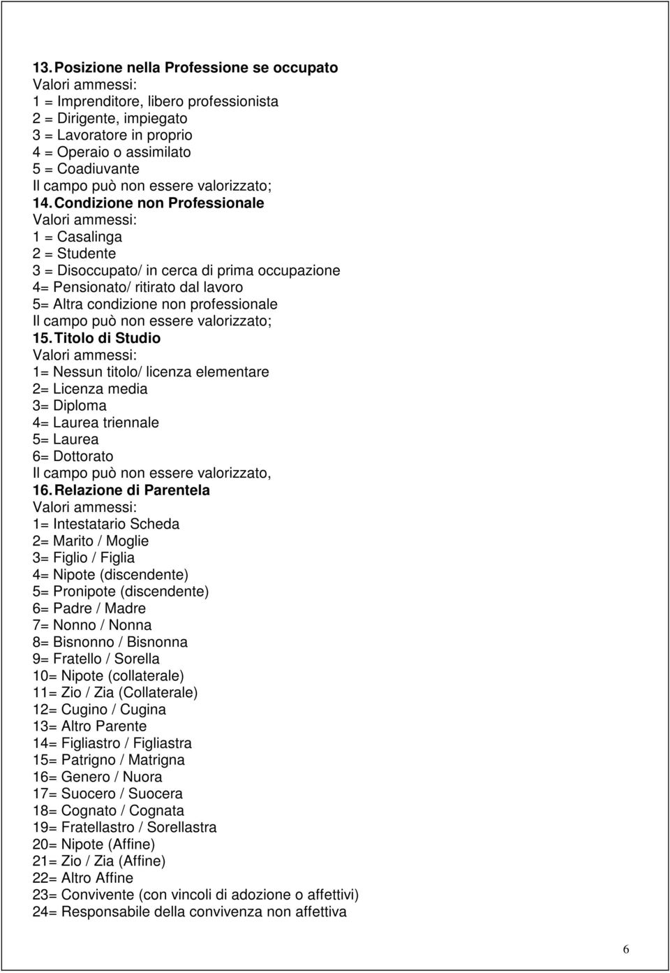 Condizione non Professionale 1 = Casalinga 2 = Studente 3 = Disoccupato/ in cerca di prima occupazione 4= Pensionato/ ritirato dal lavoro 5= Altra condizione non professionale Il campo può non essere