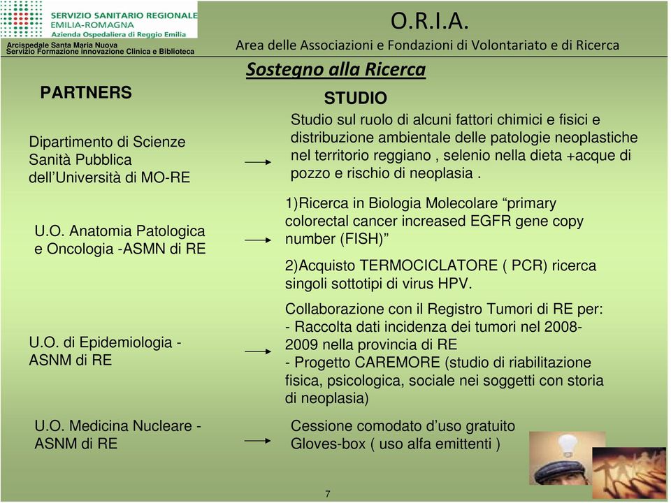 Anatomia Patologica e Oncologia -ASMN di  di Epidemiologia - ASNM di  Medicina Nucleare - ASNM di RE Sostegno alla Ricerca STUDIO Studio sul ruolo di alcuni fattori chimici e fisici e distribuzione