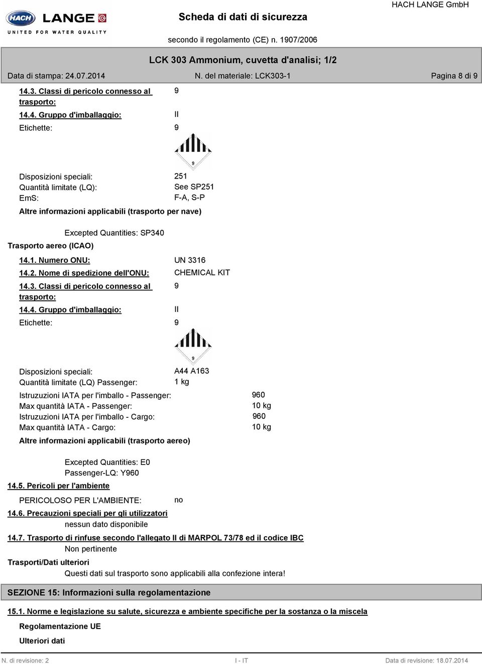 N. del materiale: LCK303-1 Pagina 8 di 14.