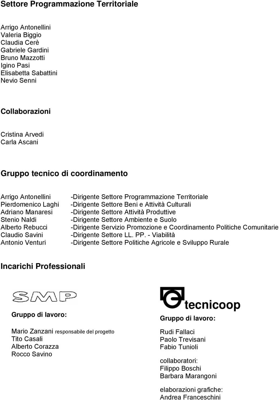 Territoriale -Dirigente Settore Beni e Attività Culturali -Dirigente Settore Attività Produttive -Dirigente Settore Ambiente e Suolo -Dirigente Servizio Promozione e Coordinamento Politiche