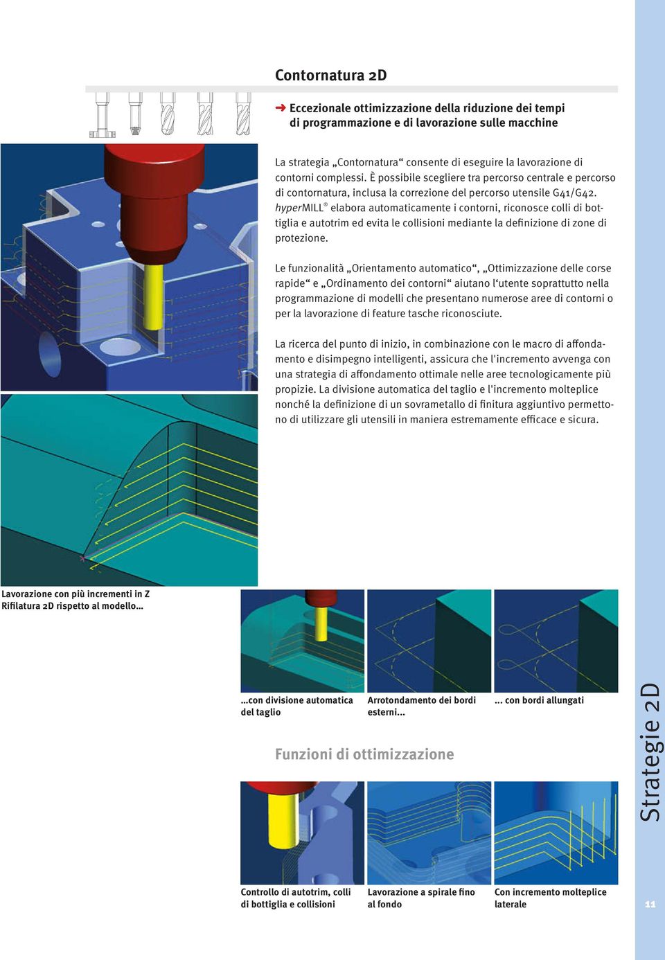 hypermill elabora automaticamente i contorni, riconosce colli di bottiglia e autotrim ed evita le collisioni mediante la definizione di zone di protezione.