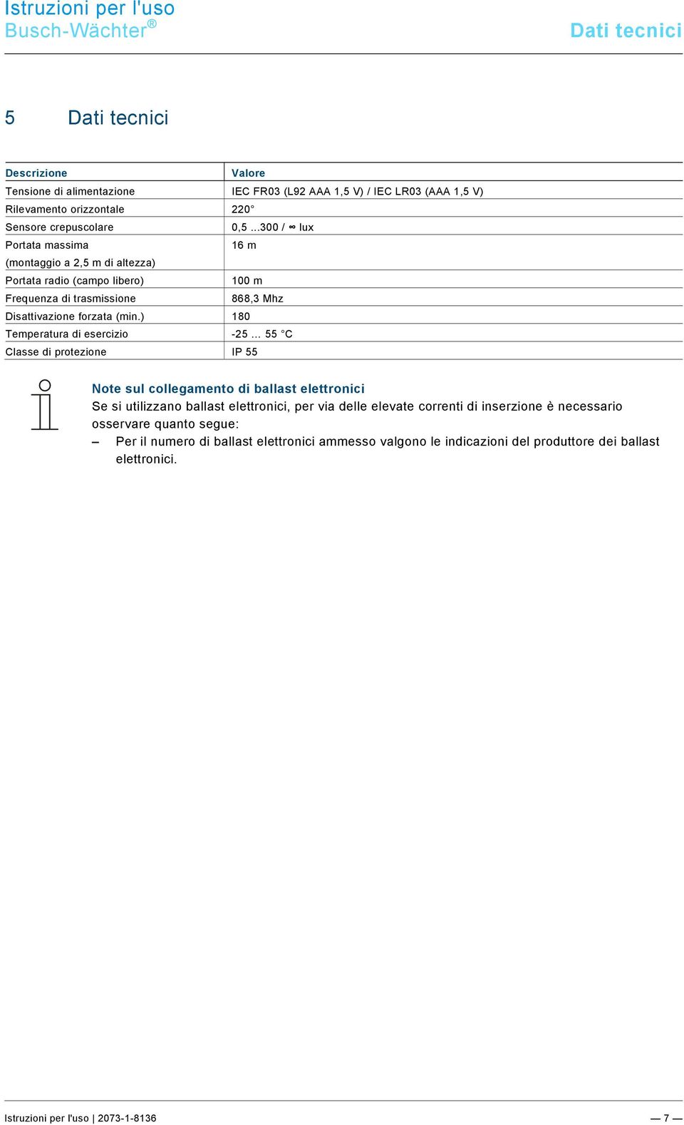 9\mod_1268898668093_0.docx @ 70625 @ 2232222 @ 1 Busch-Wächter Dati tecnici Pos: 26 /#Neustruktur#/Online-Dokumentation (+KNX)/Überschriften (--> Für alle Dokumente <--)/1.