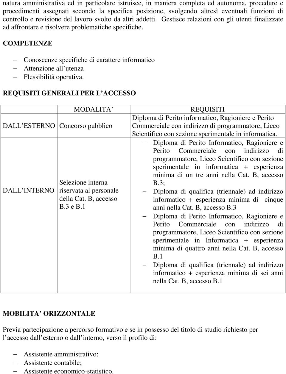 COMPETENZE Conoscenze specifiche di carattere informatico Attenzione all utenza Flessibilità operativa.