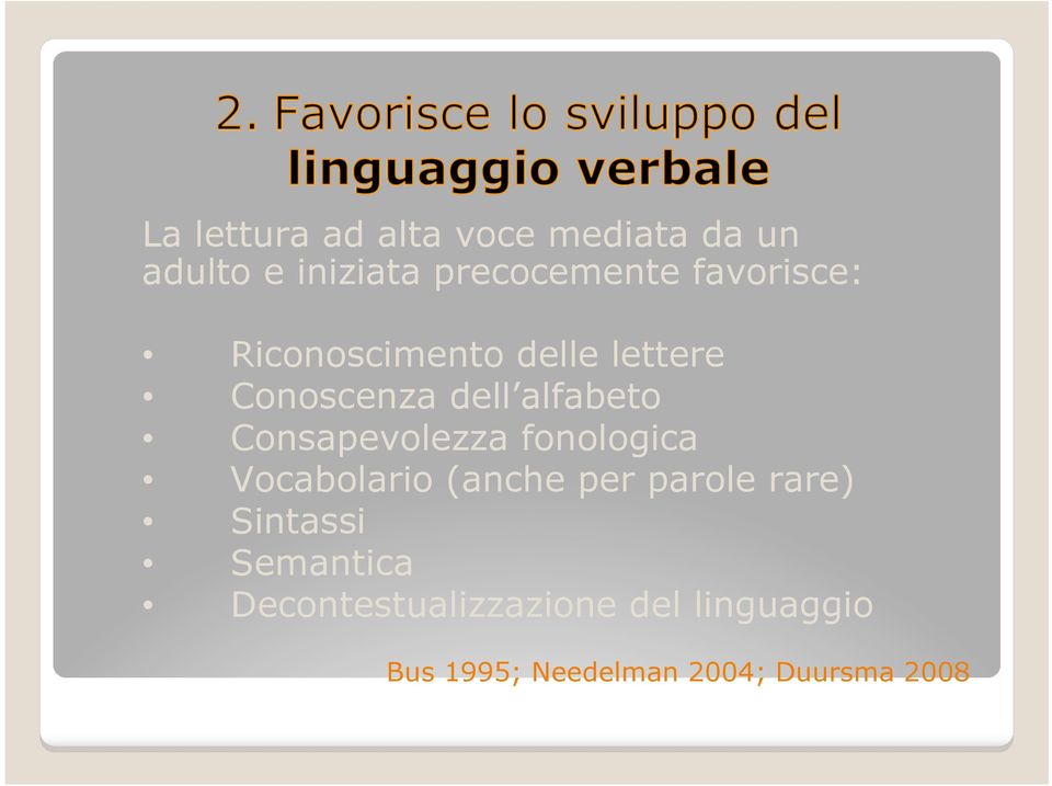 Consapevolezza fonologica Vocabolario (anche per parole rare) Sintassi