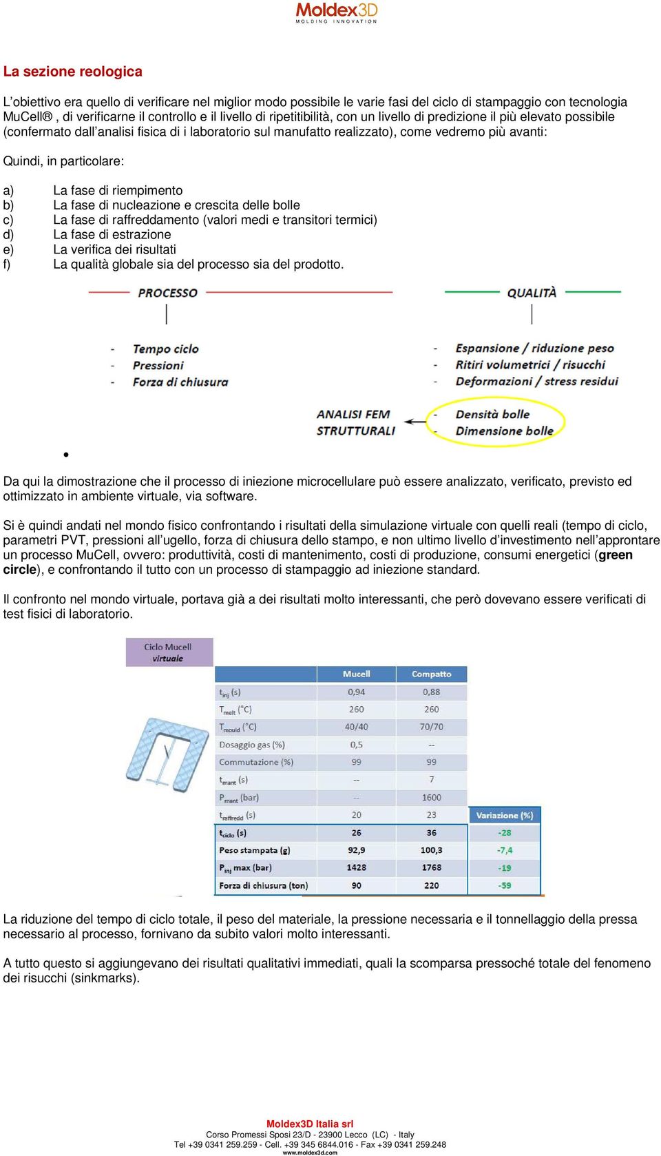 La fase di riempimento b) La fase di nucleazione e crescita delle bolle c) La fase di raffreddamento (valori medi e transitori termici) d) La fase di estrazione e) La verifica dei risultati f) La