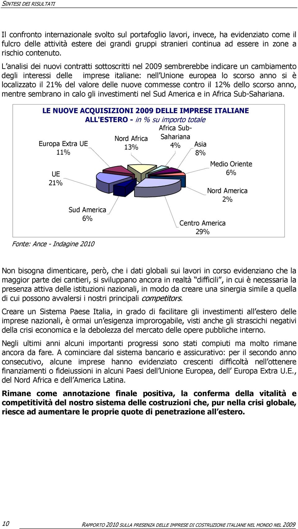 delle nuove commesse contro il 12% dello scorso anno, mentre sembrano in calo gli investimenti nel Sud America e in Africa Sub-Sahariana.