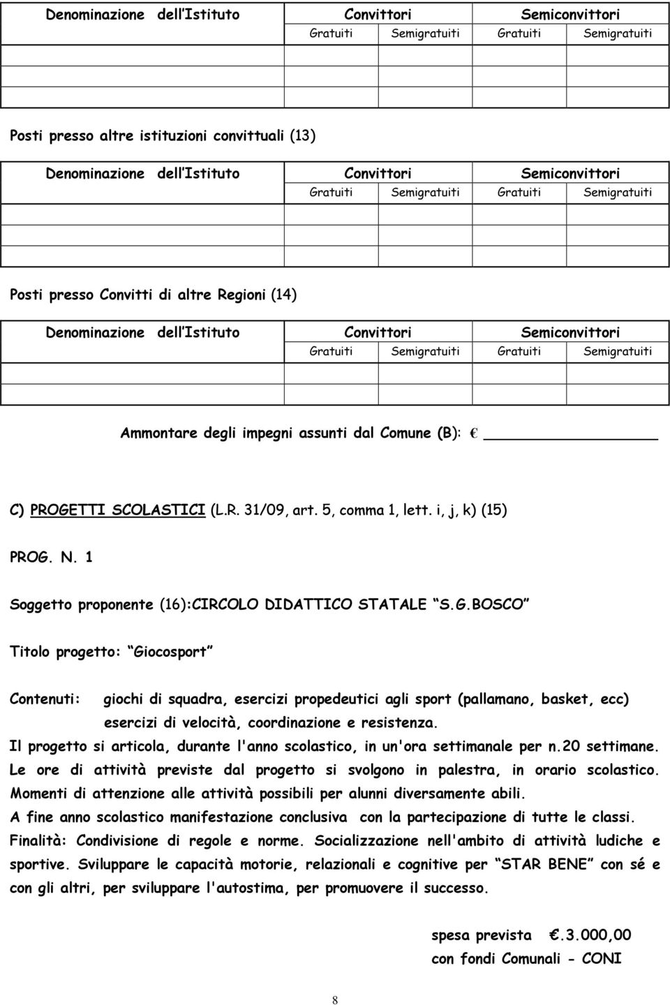 degli impegni assunti dal Comune (B): C) PROGE