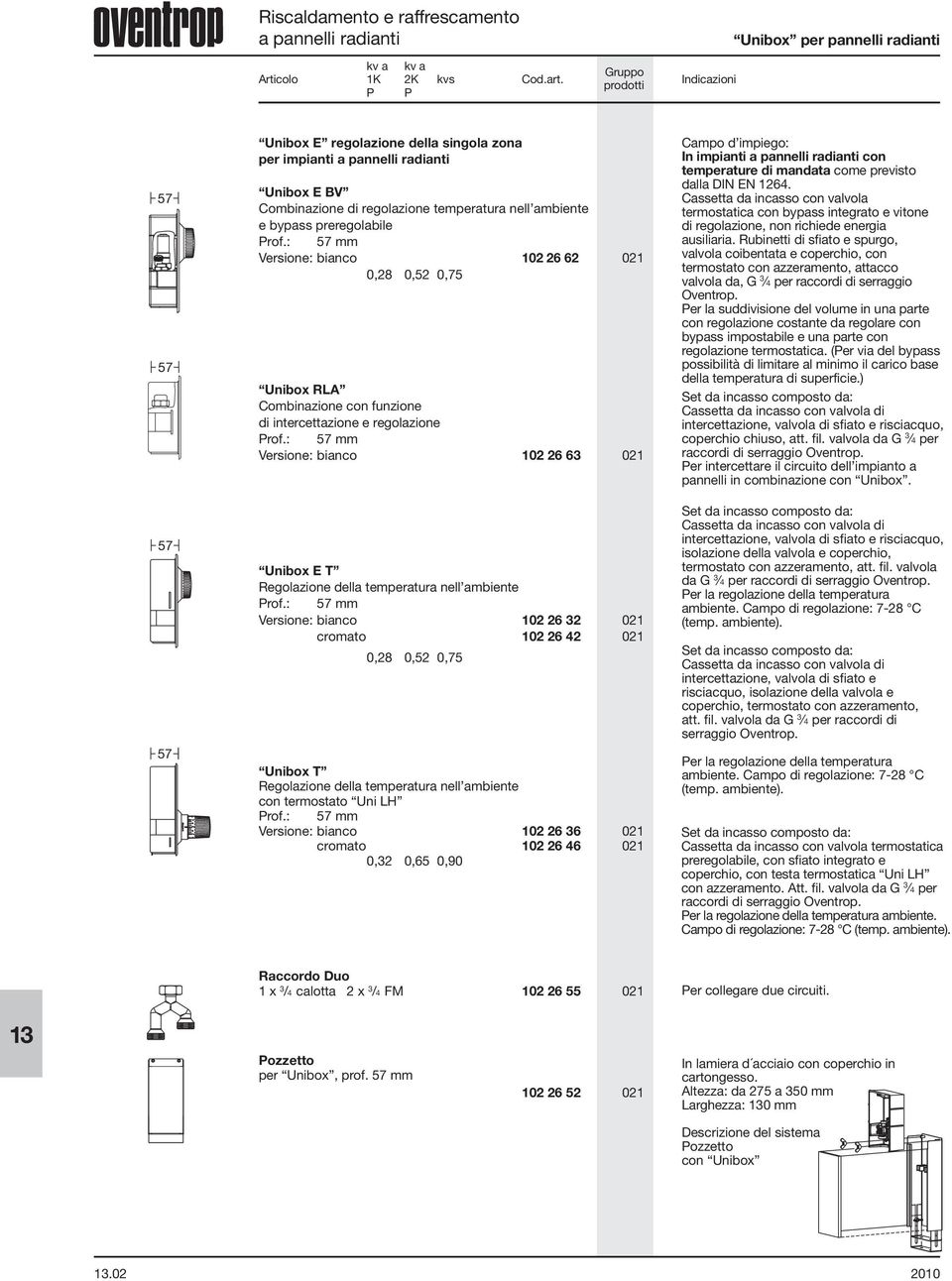 : 57 mm Versione: bianco 102 26 62 021 0,28 0,52 0,75 Unibox RLA Combinazione con funzione di intercettazione e regolazione Prof.