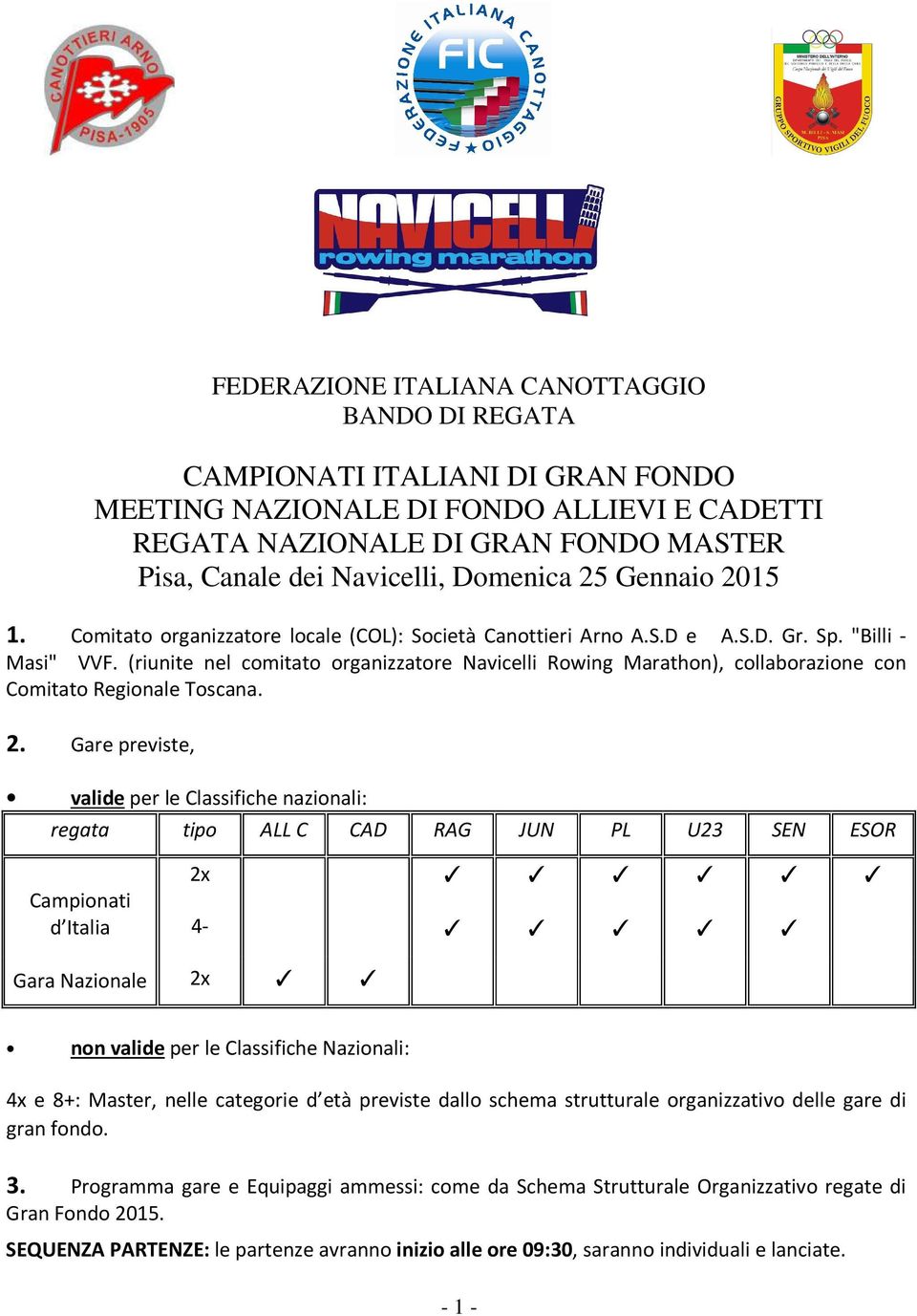 (riunite nel comitato organizzatore Navicelli Rowing Marathon), collaborazione con Comitato Regionale Toscana. 2.