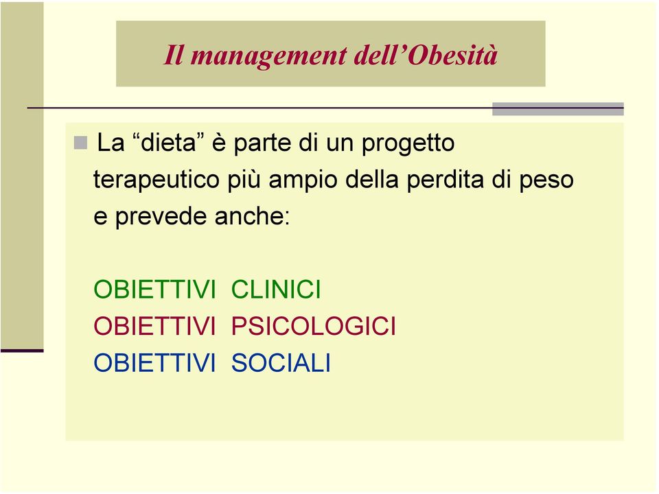 perdita di peso e prevede anche: OBIETTIVI