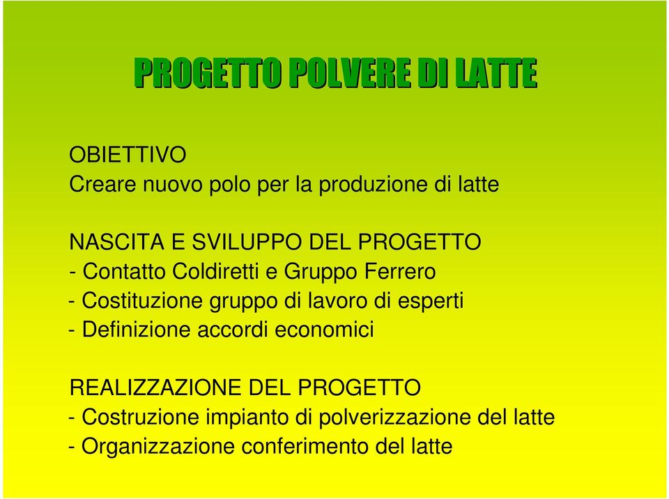 gruppo di lavoro di esperti - Definizione accordi economici REALIZZAZIONE DEL PROGETTO