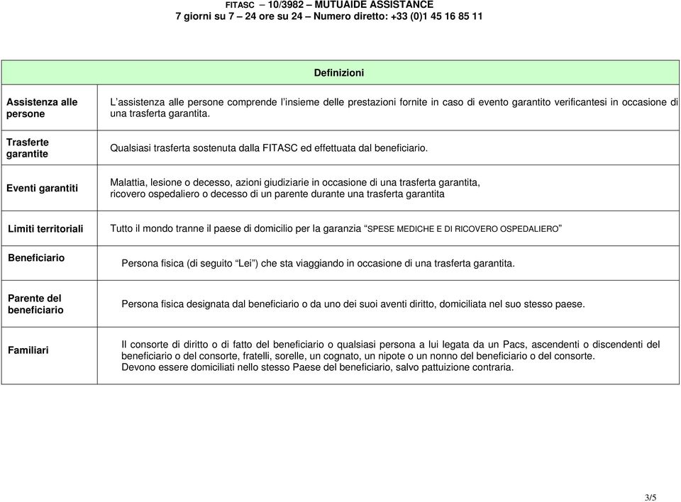 Eventi garantiti Malattia, lesione o decesso, azioni giudiziarie in occasione di una trasferta garantita, ricovero ospedaliero o decesso di un parente durante una trasferta garantita Limiti